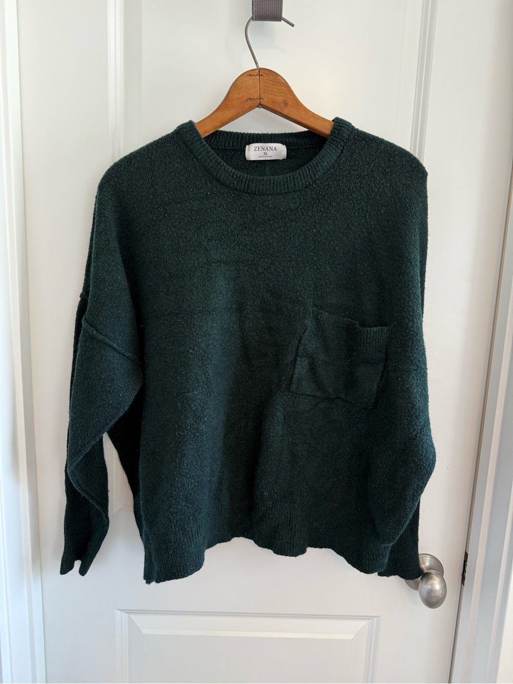 ZENANA Dark Green Crewneck Pocket Sweater